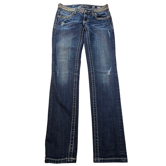 Miss Me Rhinestone Studded Jean's Jp513054 Skinny bling 26 / 29 y2k thick stitch - Picture 2 of 9